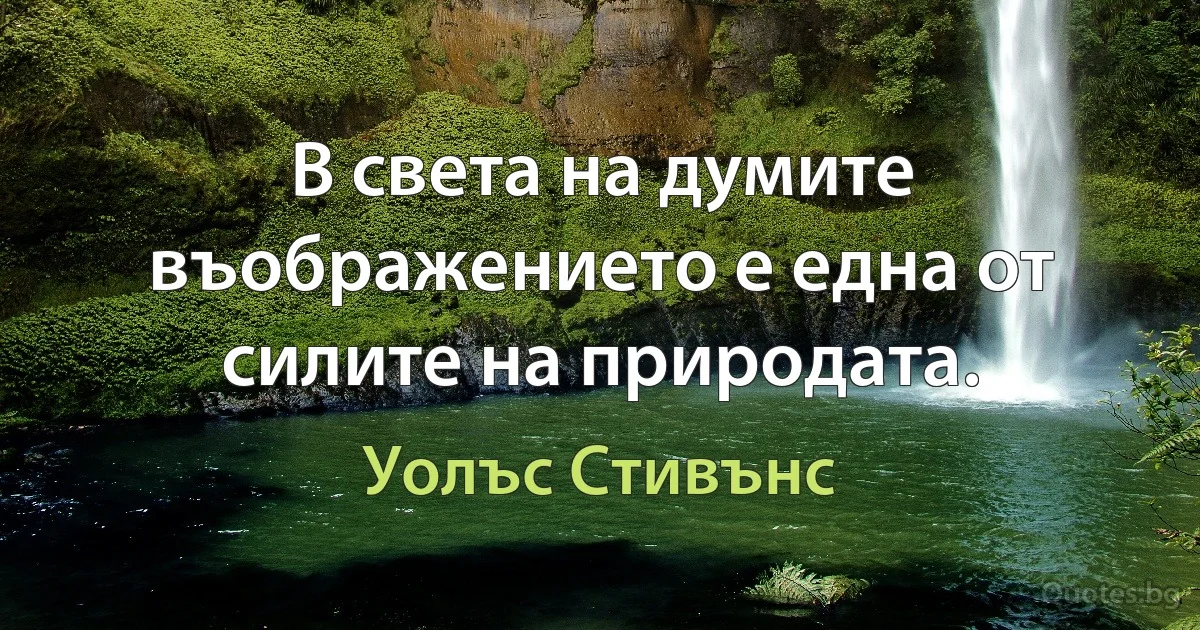 В света на думите въображението е една от силите на природата. (Уолъс Стивънс)