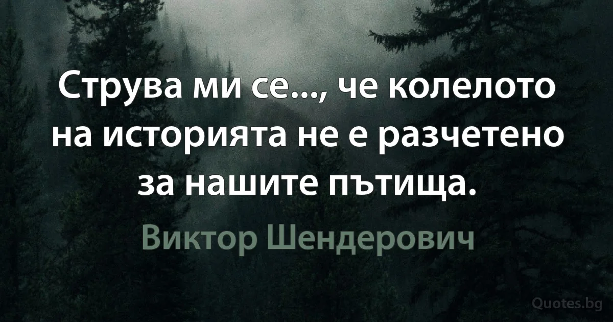 Струва ми се..., че колелото на историята не е разчетено за нашите пътища. (Виктор Шендерович)