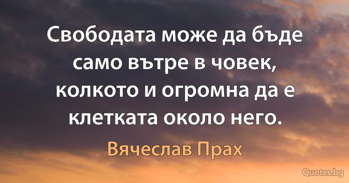 Свободата може да бъде само вътре в човек, колкото и огромна да е клетката около него. (Вячеслав Прах)