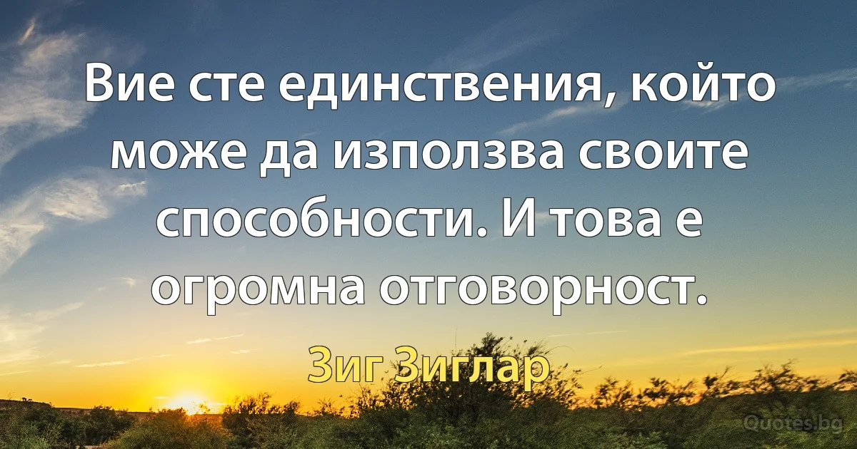 Вие сте единствения, който може да използва своите способности. И това е огромна отговорност. (Зиг Зиглар)