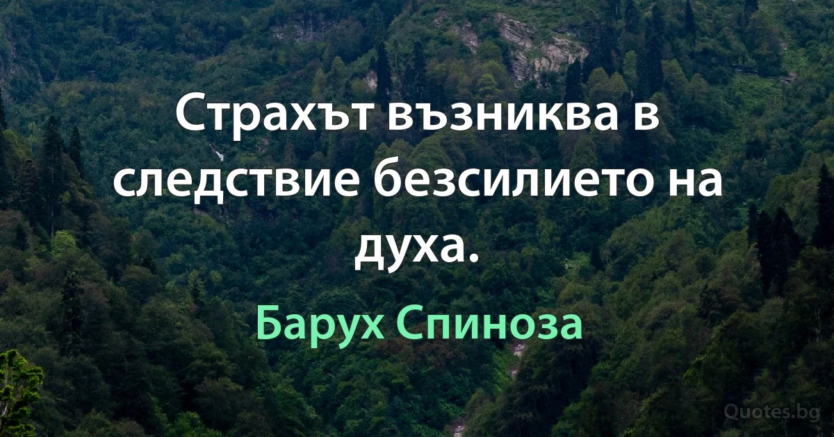 Страхът възниква в следствие безсилието на духа. (Барух Спиноза)