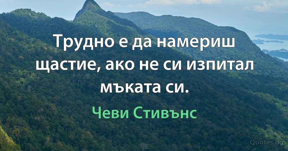 Трудно е да намериш щастие, ако не си изпитал мъката си. (Чеви Стивънс)