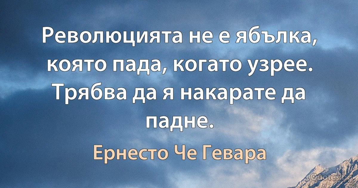 Революцията не е ябълка, която пада, когато узрее. Трябва да я накарате да падне. (Ернесто Че Гевара)