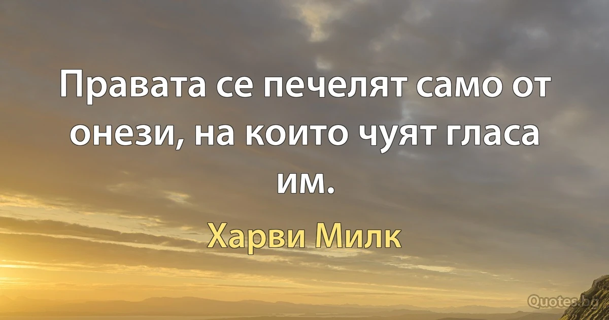 Правата се печелят само от онези, на които чуят гласа им. (Харви Милк)