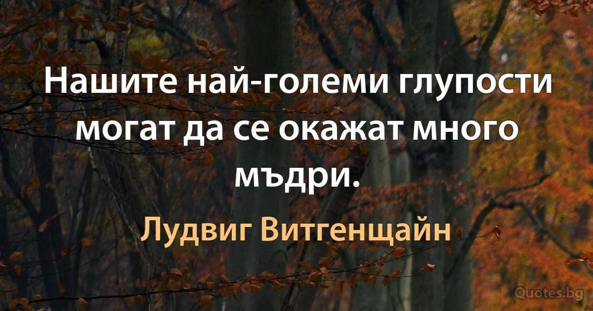 Нашите най-големи глупости могат да се окажат много мъдри. (Лудвиг Витгенщайн)