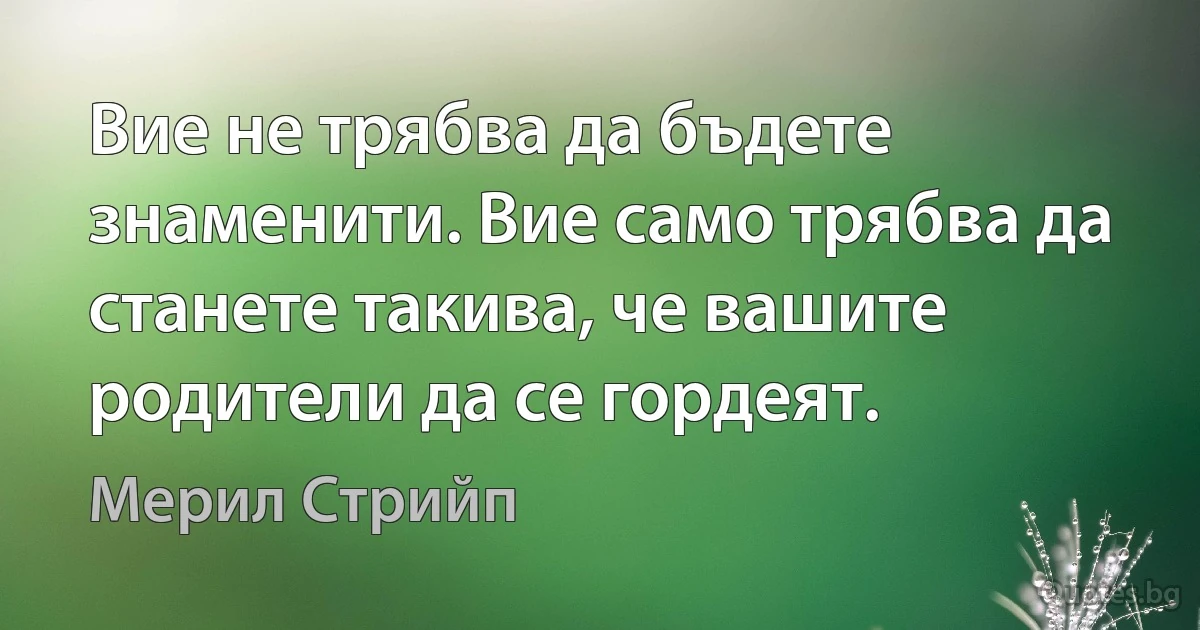 Вие не трябва да бъдете знаменити. Вие само трябва да станете такива, че вашите родители да се гордеят. (Мерил Стрийп)