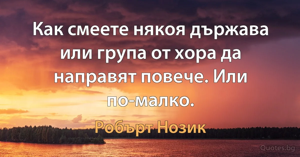 Как смеете някоя държава или група от хора да направят повече. Или по-малко. (Робърт Нозик)