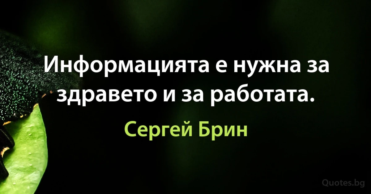 Информацията е нужна за здравето и за работата. (Сергей Брин)