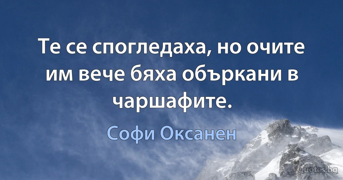 Те се спогледаха, но очите им вече бяха объркани в чаршафите. (Софи Оксанен)