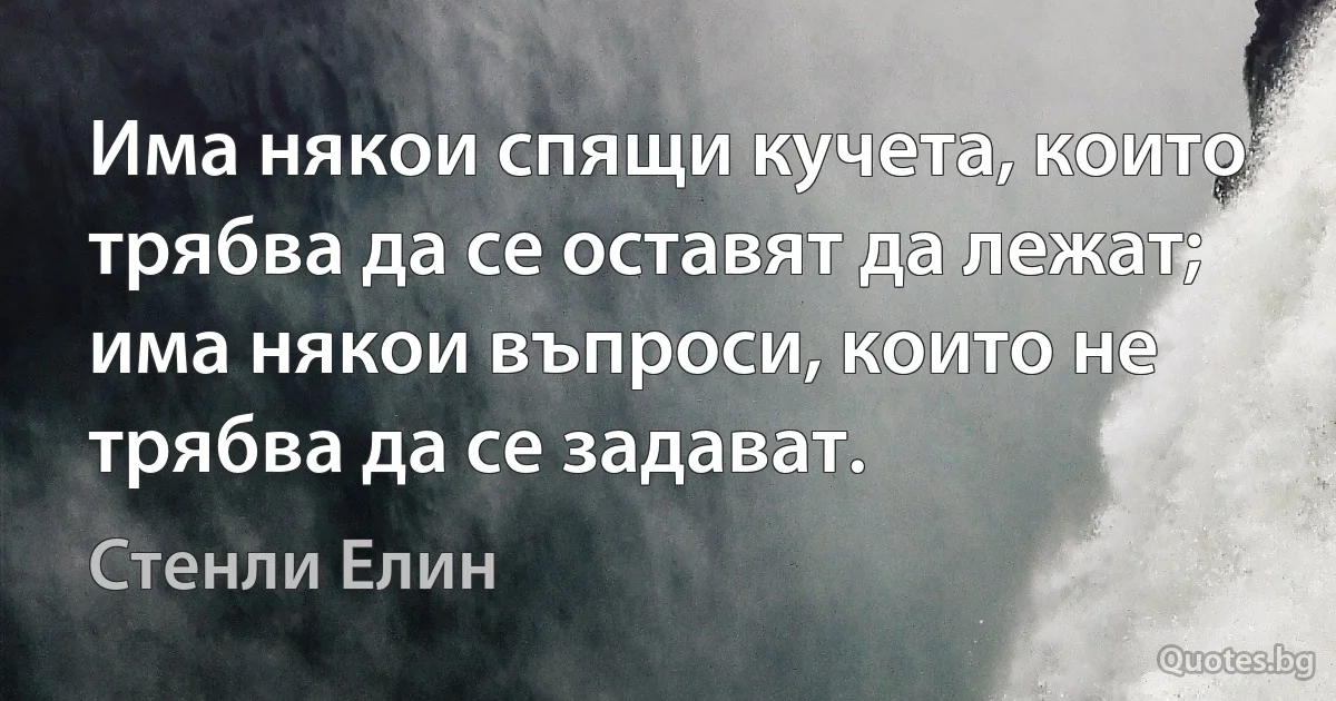 Има някои спящи кучета, които трябва да се оставят да лежат; има някои въпроси, които не трябва да се задават. (Стенли Елин)