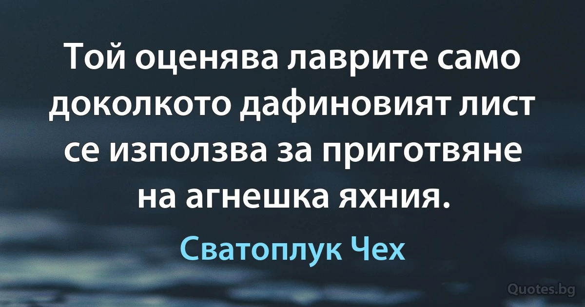 Той оценява лаврите само доколкото дафиновият лист се използва за приготвяне на агнешка яхния. (Сватоплук Чех)