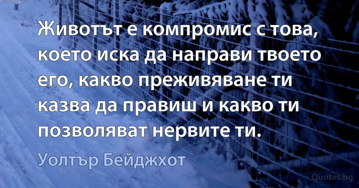 Животът е компромис с това, което иска да направи твоето его, какво преживяване ти казва да правиш и какво ти позволяват нервите ти. (Уолтър Бейджхот)