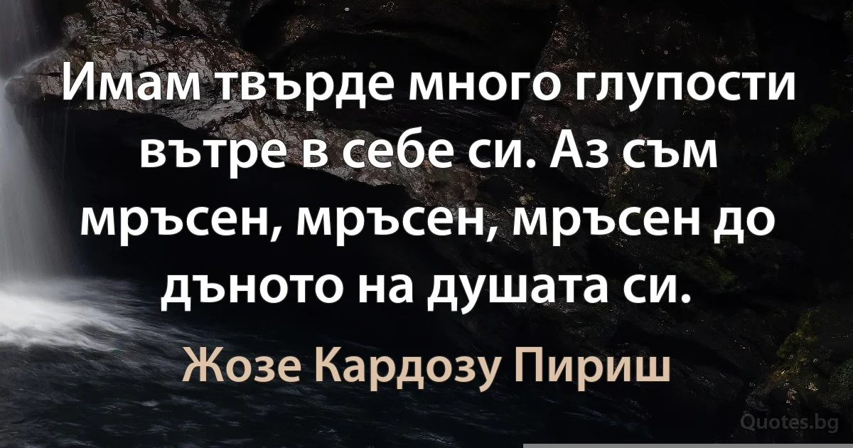 Имам твърде много глупости вътре в себе си. Аз съм мръсен, мръсен, мръсен до дъното на душата си. (Жозе Кардозу Пириш)