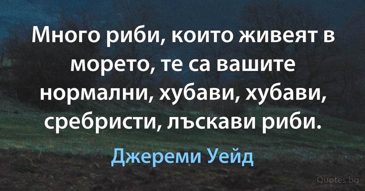 Много риби, които живеят в морето, те са вашите нормални, хубави, хубави, сребристи, лъскави риби. (Джереми Уейд)