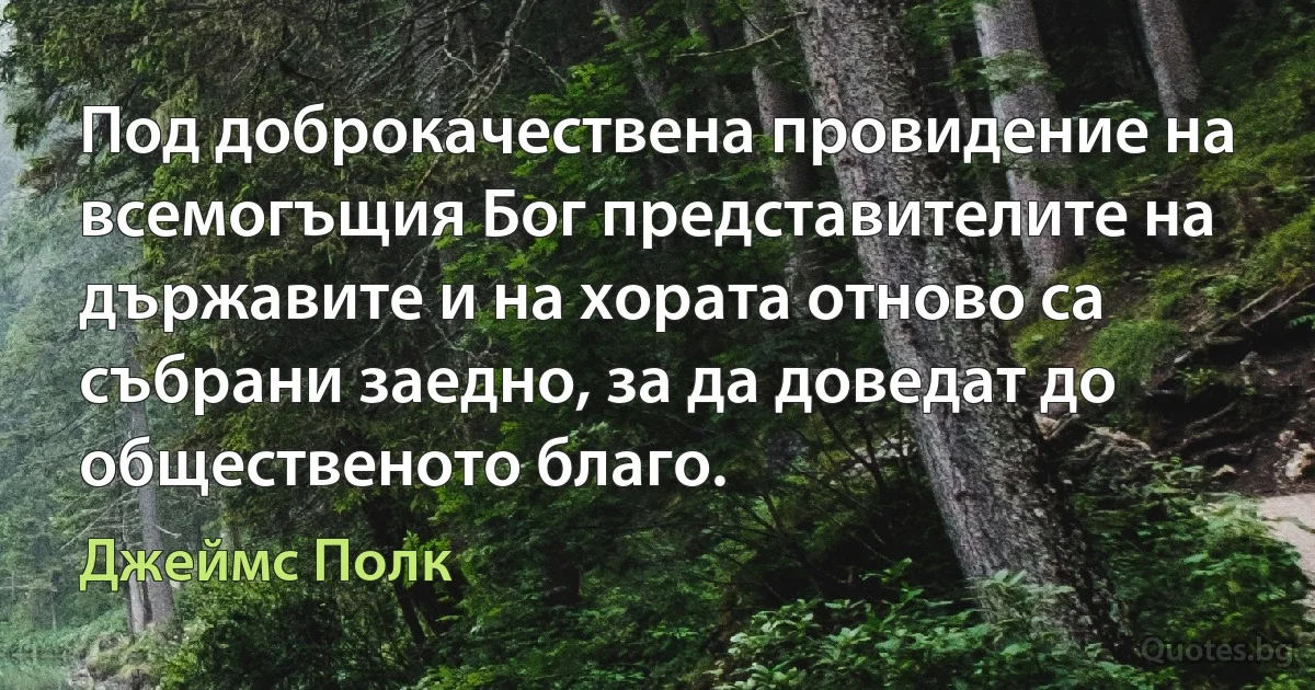 Под доброкачествена провидение на всемогъщия Бог представителите на държавите и на хората отново са събрани заедно, за да доведат до общественото благо. (Джеймс Полк)