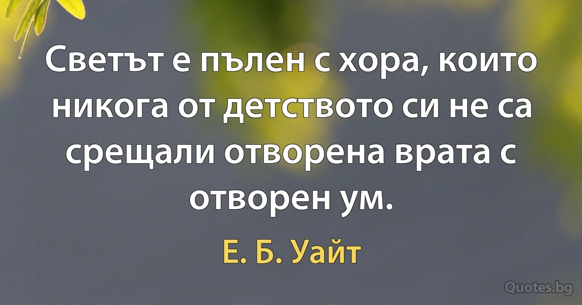 Светът е пълен с хора, които никога от детството си не са срещали отворена врата с отворен ум. (Е. Б. Уайт)