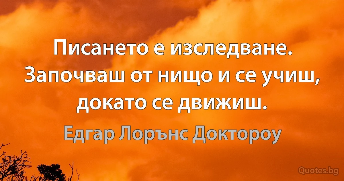 Писането е изследване. Започваш от нищо и се учиш, докато се движиш. (Едгар Лорънс Доктороу)