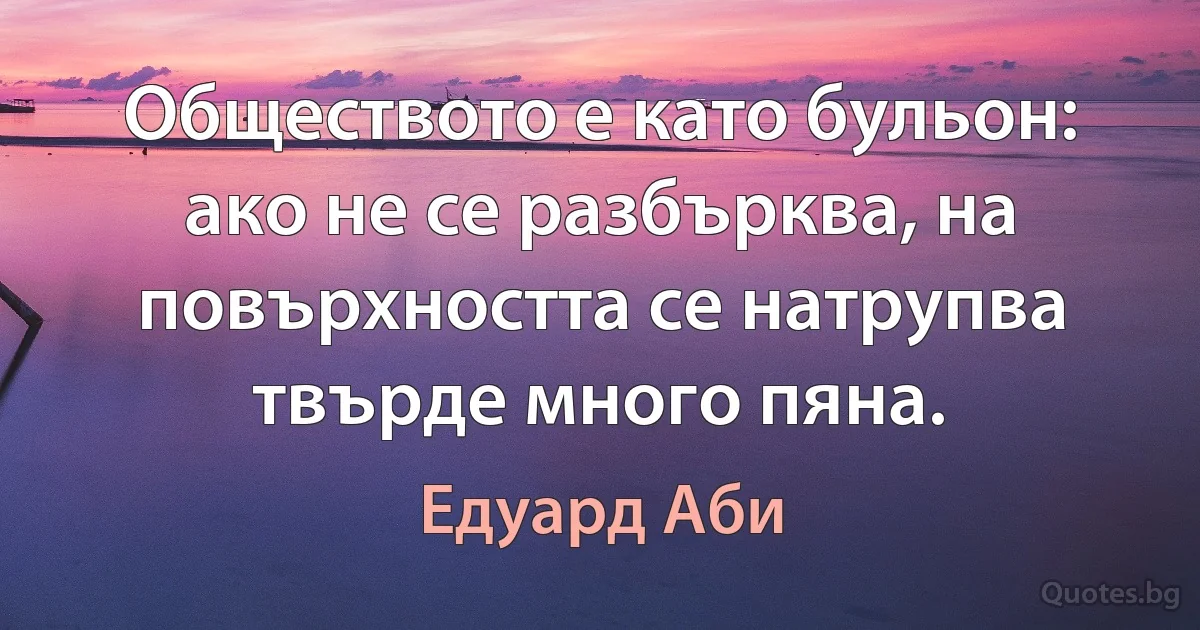 Обществото е като бульон: ако не се разбърква, на повърхността се натрупва твърде много пяна. (Едуард Аби)