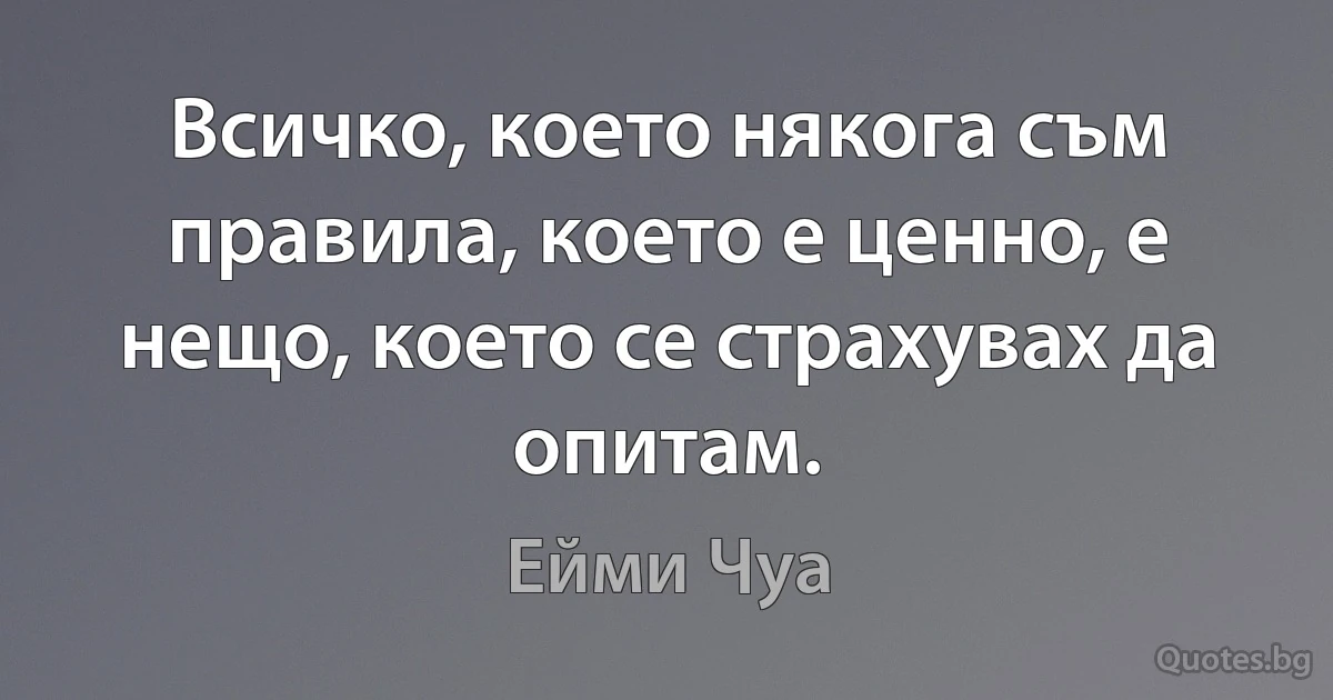 Всичко, което някога съм правила, което е ценно, е нещо, което се страхувах да опитам. (Ейми Чуа)