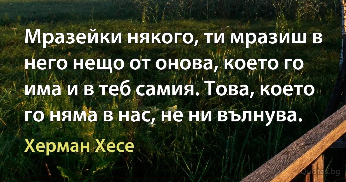 Мразейки някого, ти мразиш в него нещо от онова, което го има и в теб самия. Това, което го няма в нас, не ни вълнува. (Херман Хесе)