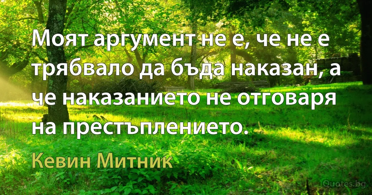 Моят аргумент не е, че не е трябвало да бъда наказан, а че наказанието не отговаря на престъплението. (Кевин Митник)