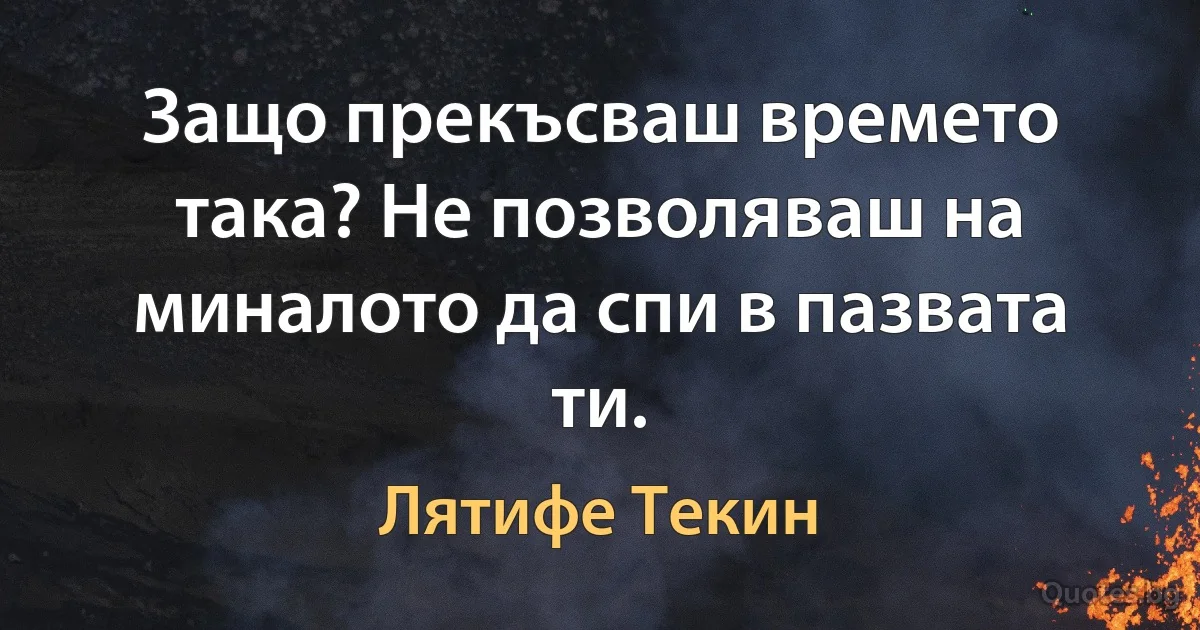 Защо прекъсваш времето така? Не позволяваш на миналото да спи в пазвата ти. (Лятифе Текин)