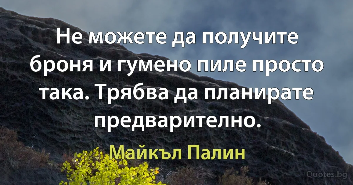 Не можете да получите броня и гумено пиле просто така. Трябва да планирате предварително. (Майкъл Палин)