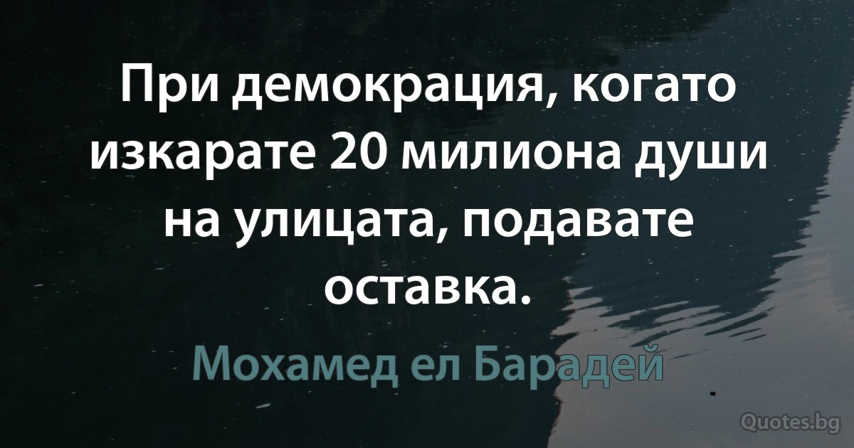 При демокрация, когато изкарате 20 милиона души на улицата, подавате оставка. (Мохамед ел Барадей)