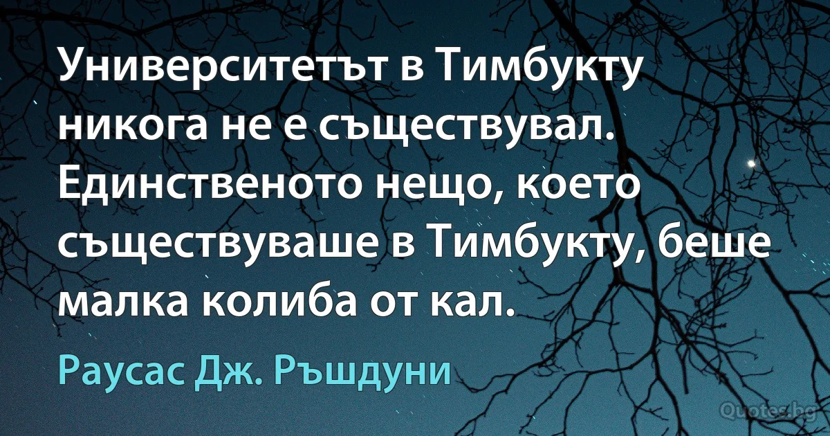 Университетът в Тимбукту никога не е съществувал. Единственото нещо, което съществуваше в Тимбукту, беше малка колиба от кал. (Раусас Дж. Ръшдуни)