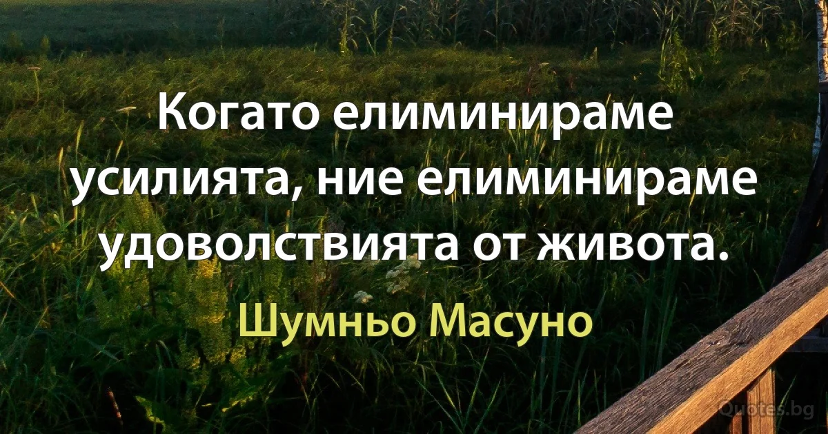 Когато елиминираме усилията, ние елиминираме удоволствията от живота. (Шумньо Масуно)