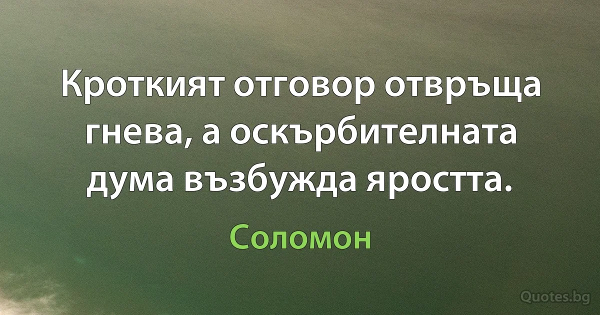 Кроткият отговор отвръща гнева, а оскърбителната дума възбужда яростта. (Соломон)