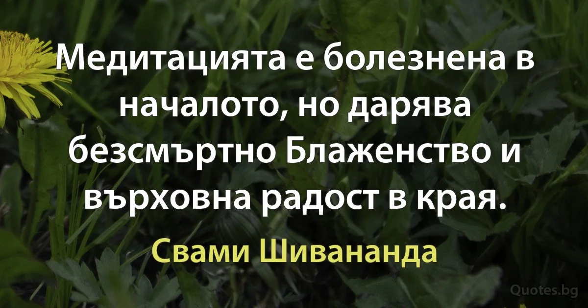 Медитацията е болезнена в началото, но дарява безсмъртно Блаженство и върховна радост в края. (Свами Шивананда)