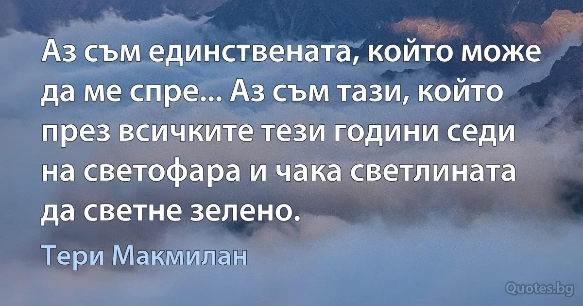 Аз съм единствената, който може да ме спре... Аз съм тази, който през всичките тези години седи на светофара и чака светлината да светне зелено. (Тери Макмилан)