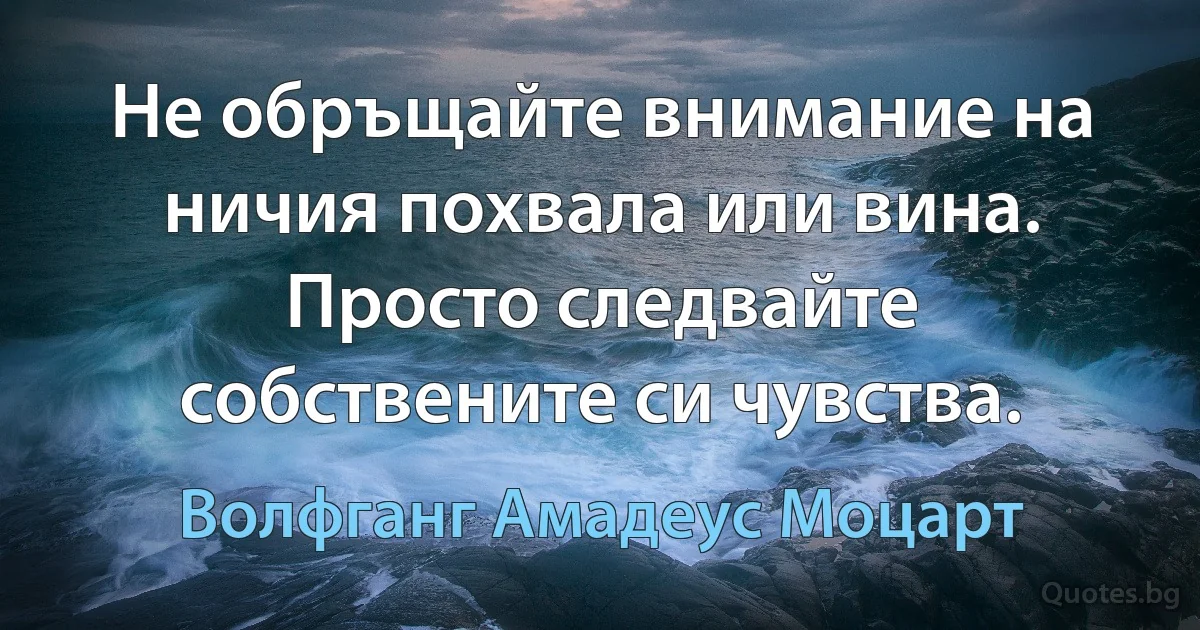 Не обръщайте внимание на ничия похвала или вина. Просто следвайте собствените си чувства. (Волфганг Амадеус Моцарт)