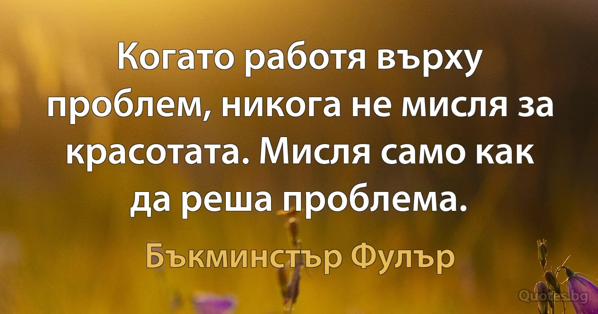 Когато работя върху проблем, никога не мисля за красотата. Мисля само как да реша проблема. (Бъкминстър Фулър)