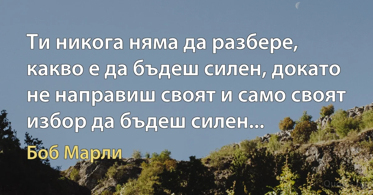 Ти никога няма да разбере, какво е да бъдеш силен, докато не направиш своят и само своят избор да бъдеш силен... (Боб Марли)