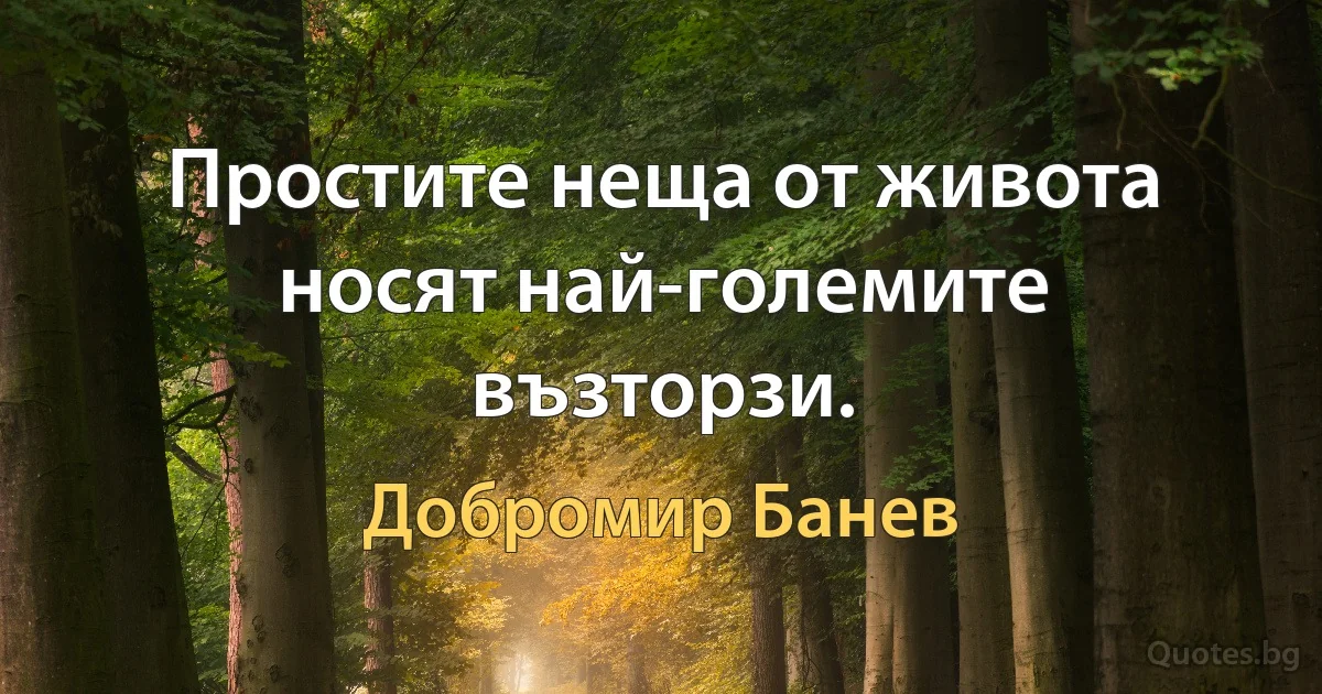 Простите неща от живота носят най-големите възторзи. (Добромир Банев)