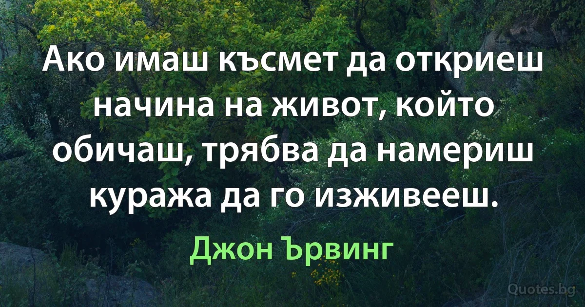 Ако имаш късмет да откриеш начина на живот, който обичаш, трябва да намериш куража да го изживееш. (Джон Ървинг)