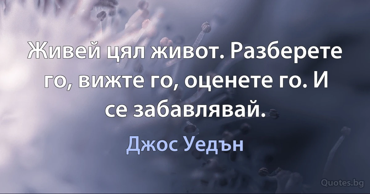 Живей цял живот. Разберете го, вижте го, оценете го. И се забавлявай. (Джос Уедън)