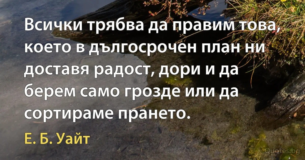 Всички трябва да правим това, което в дългосрочен план ни доставя радост, дори и да берем само грозде или да сортираме прането. (Е. Б. Уайт)