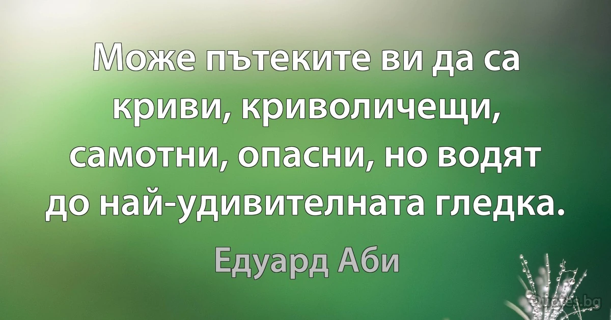 Може пътеките ви да са криви, криволичещи, самотни, опасни, но водят до най-удивителната гледка. (Едуард Аби)