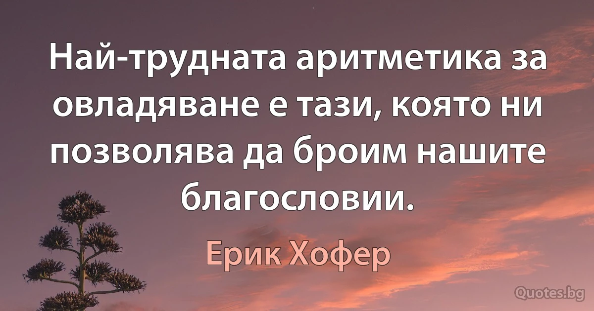 Най-трудната аритметика за овладяване е тази, която ни позволява да броим нашите благословии. (Ерик Хофер)