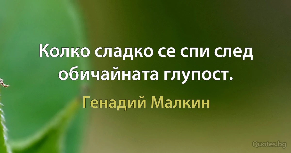 Колко сладко се спи след обичайната глупост. (Генадий Малкин)