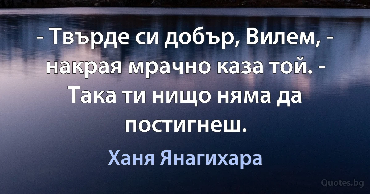 - Твърде си добър, Вилем, - накрая мрачно каза той. - Така ти нищо няма да постигнеш. (Ханя Янагихара)