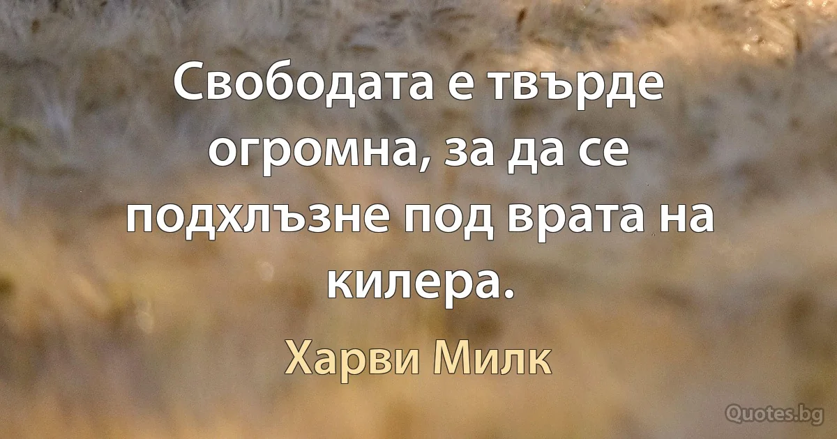 Свободата е твърде огромна, за да се подхлъзне под врата на килера. (Харви Милк)