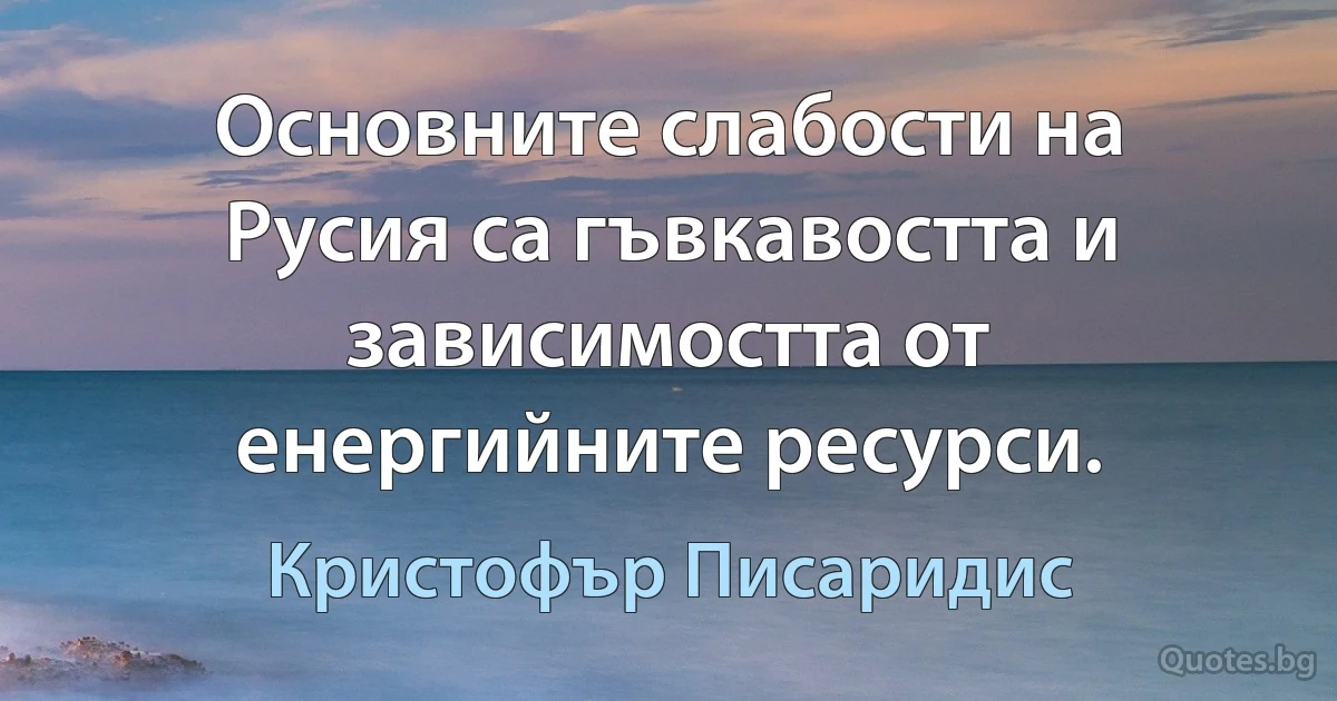 Основните слабости на Русия са гъвкавостта и зависимостта от енергийните ресурси. (Кристофър Писаридис)