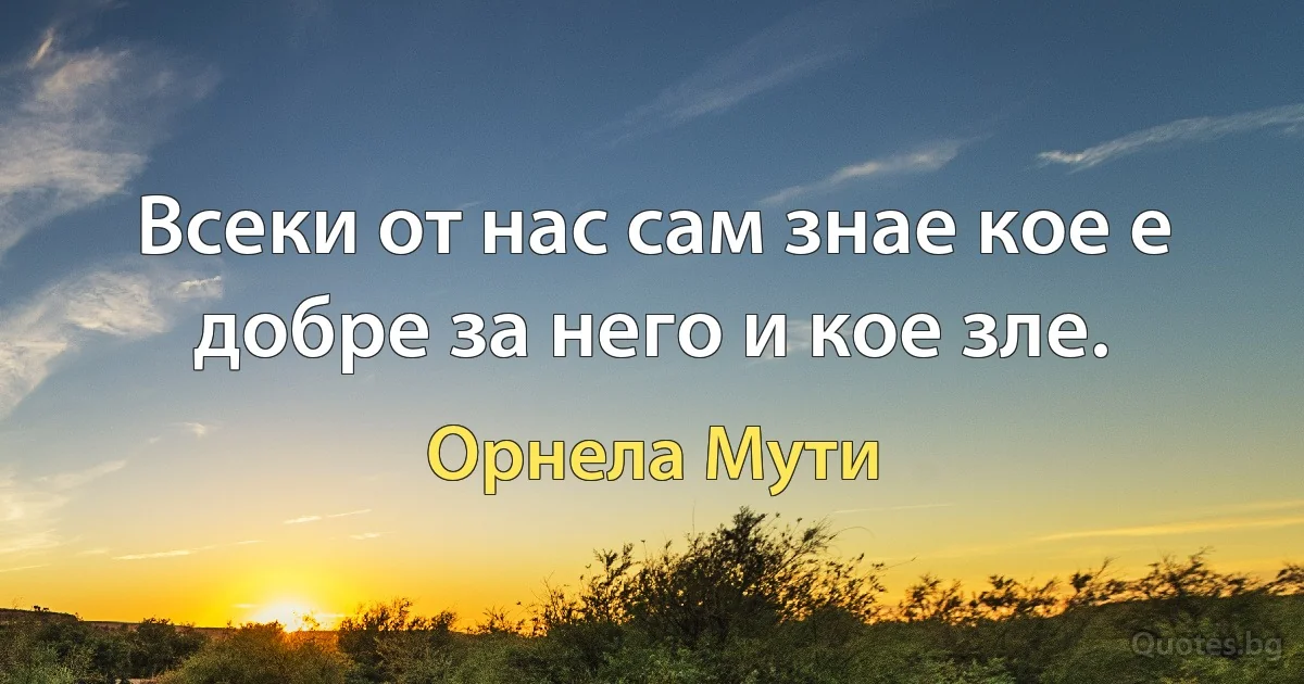 Всеки от нас сам знае кое е добре за него и кое зле. (Орнела Мути)