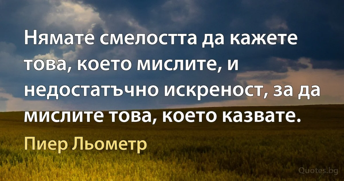 Нямате смелостта да кажете това, което мислите, и недостатъчно искреност, за да мислите това, което казвате. (Пиер Льометр)