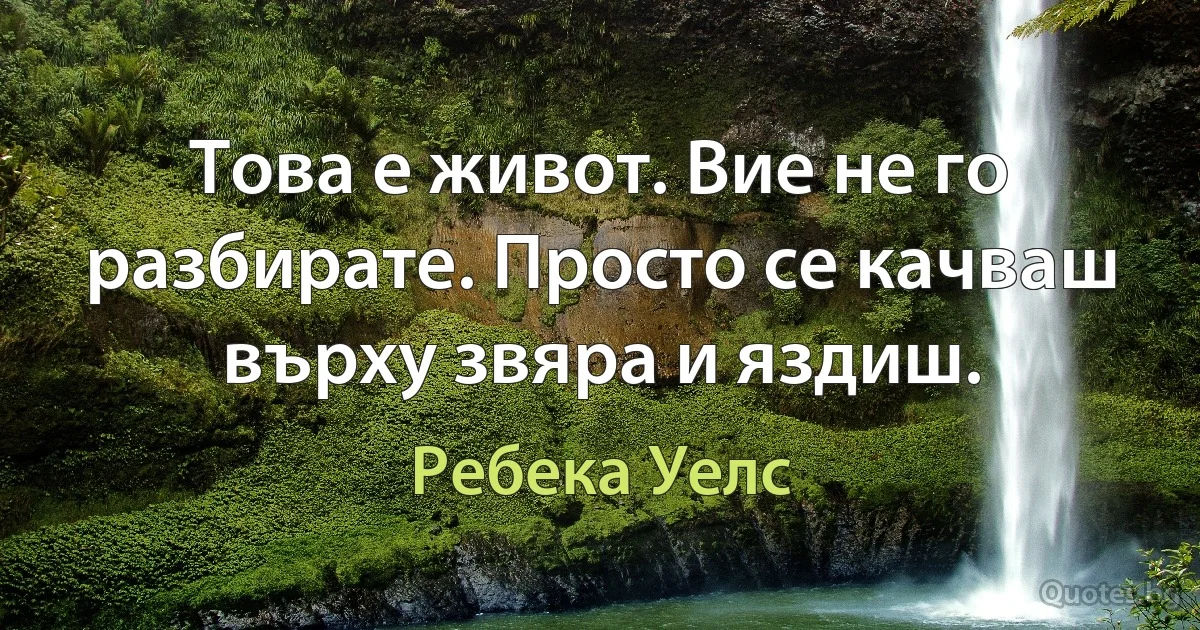 Това е живот. Вие не го разбирате. Просто се качваш върху звяра и яздиш. (Ребека Уелс)