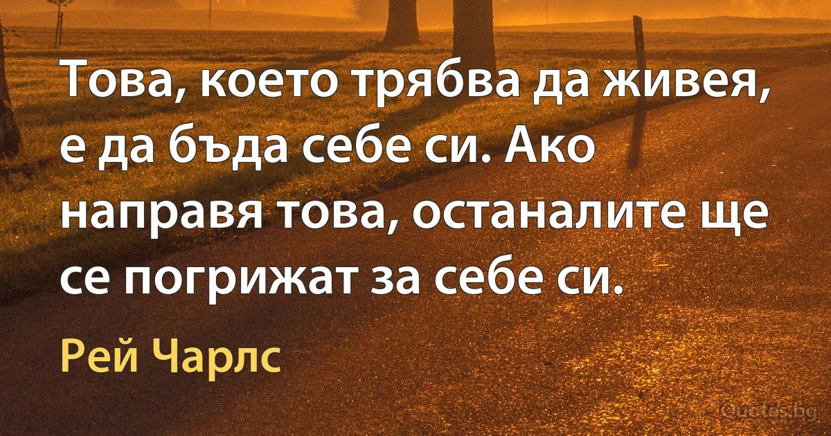 Това, което трябва да живея, е да бъда себе си. Ако направя това, останалите ще се погрижат за себе си. (Рей Чарлс)